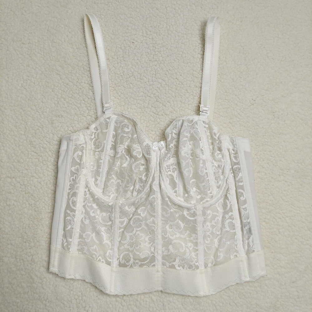Goddess Womens Bustier Retro Lingerie 40C Y2k VTG Bridal White Lace Boned Corset